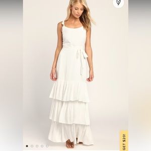 Romantic Dreams White Ruffled Tiered Swiss Dot Maxi Dress- Lulus